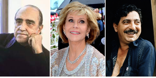 Imagem de três famosos sagitarianos: Oscar Niemeyer, Jane Fonda e Chico Mendes