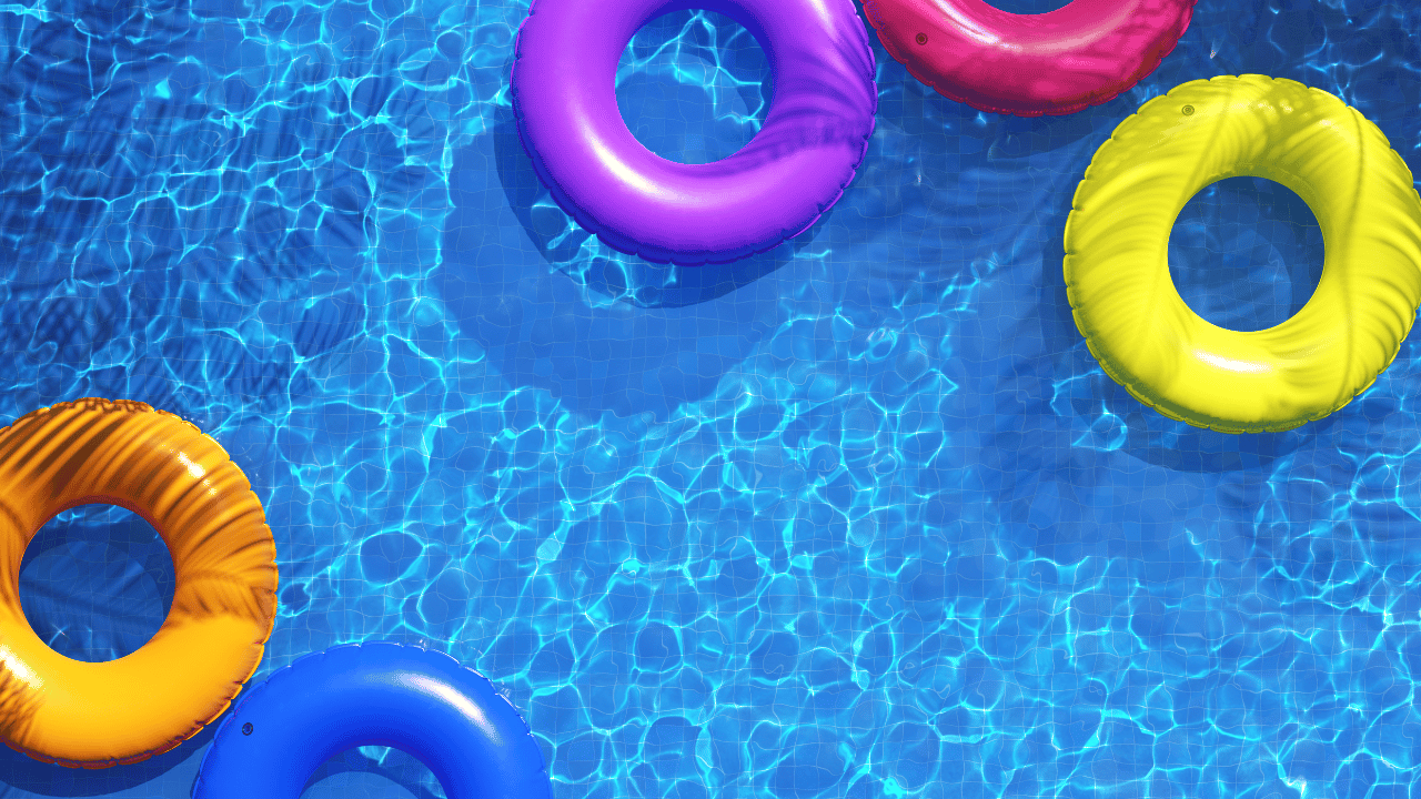 Piscina com bóias coloridas