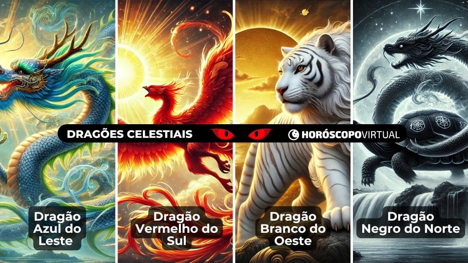 Imagem dos quatros dragões celestiais da mitologia chinesa